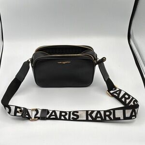 Karl Lagerfeld Black Crossbody Bag with Gold Accents